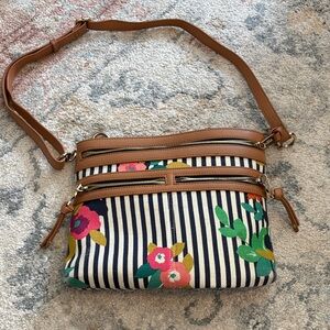 Spartina 449 Floral Stripe Crossbody Bag with Brown Trim